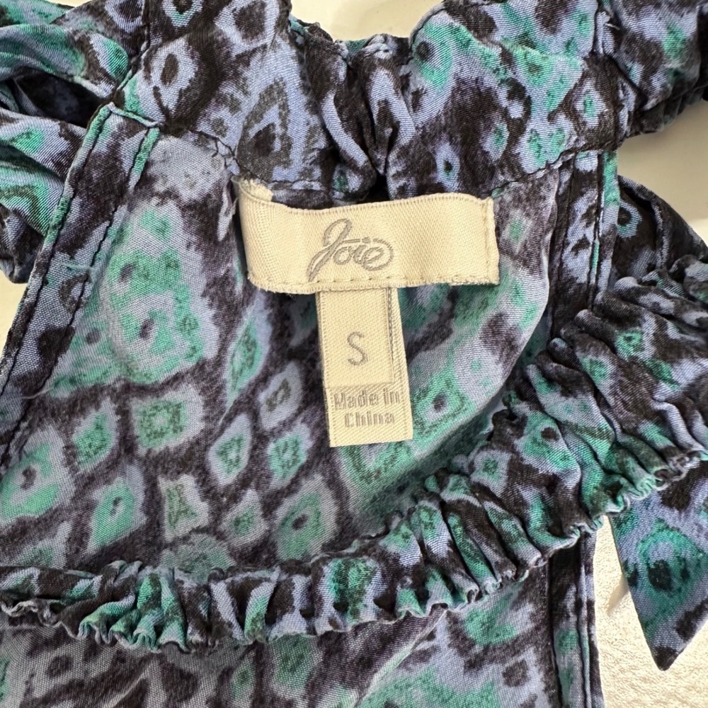 Joie Maxi Dress Silk Blue Teal‎ Paisley Print Spaghetti Strap Tie Back Size S - Picture 7 of 9